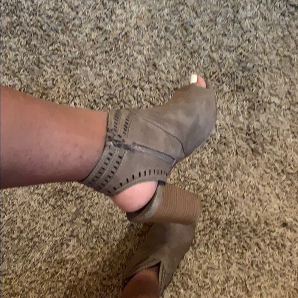 Tan open toe ankle boots